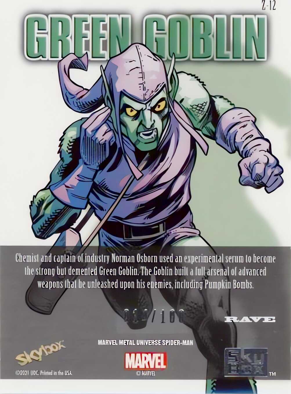 Green Goblin back card image