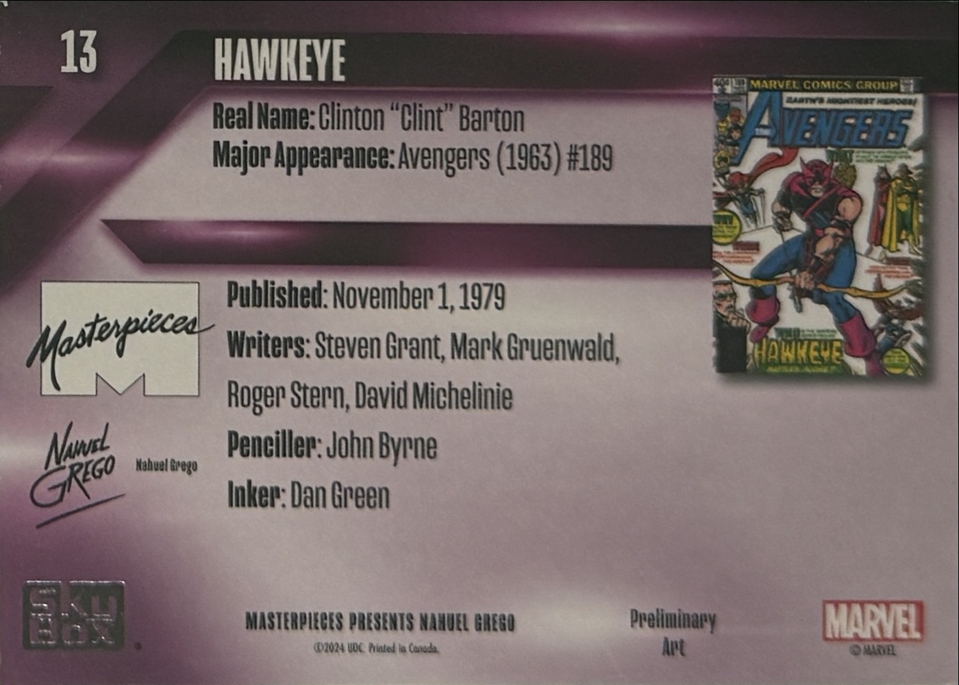 Hawkeye back card image